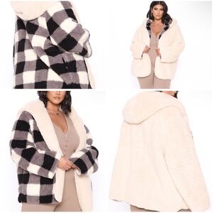 Warm Wishes Plaid Sherpa Coat - Black/Combined - 2X